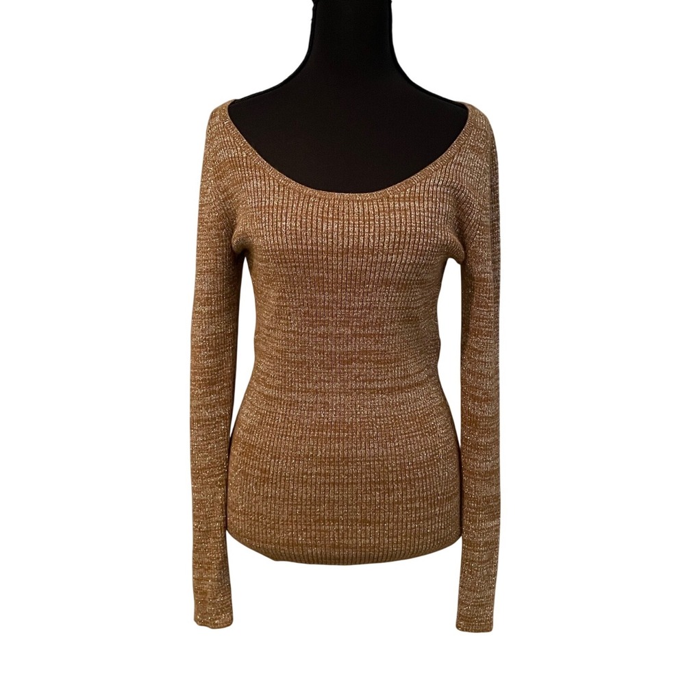 Ann Taylor‎ Women's Metallic Ribbed Long Sleeve Scoop Neck Sweater Top Size M